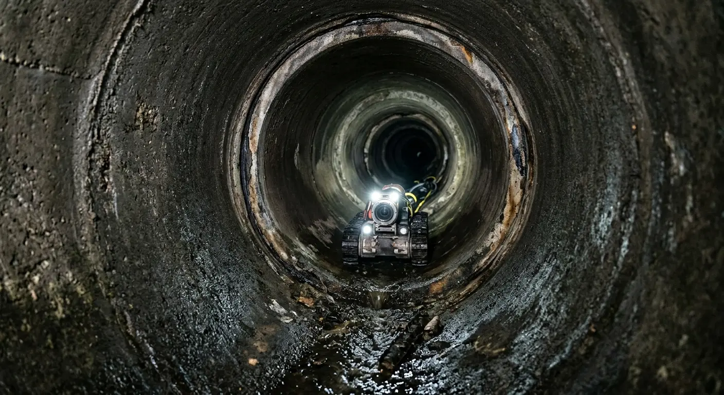 Robotic sewer camera inspecting pipe interior for Sewer Line Cleaning in Crestwood